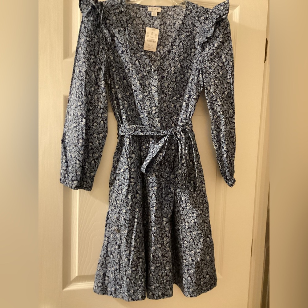 J. Crew Navy and Light Blue Floral Dress